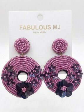 Beaded Floral Hoop Earrings